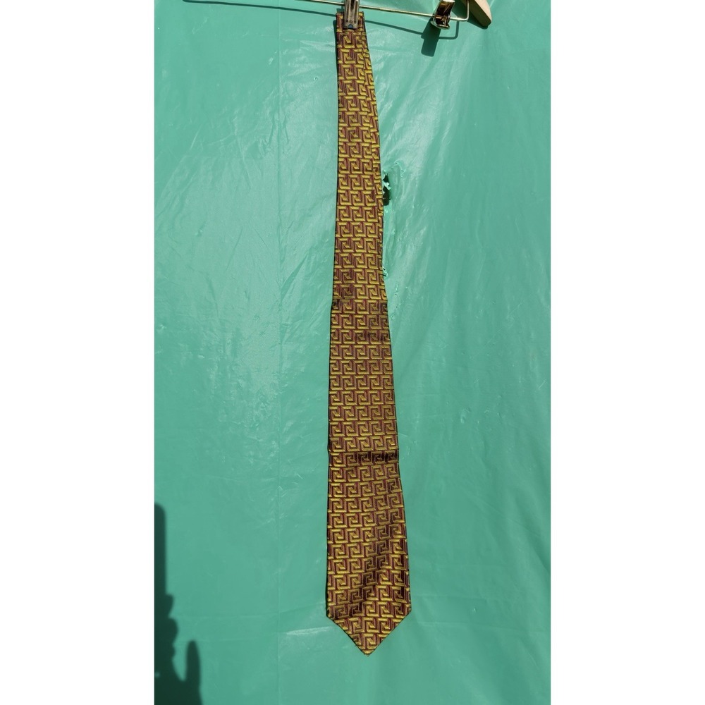 Vintage ISS Collection Silk Tie Geometric Gold Red Pattern Made in Korea‎